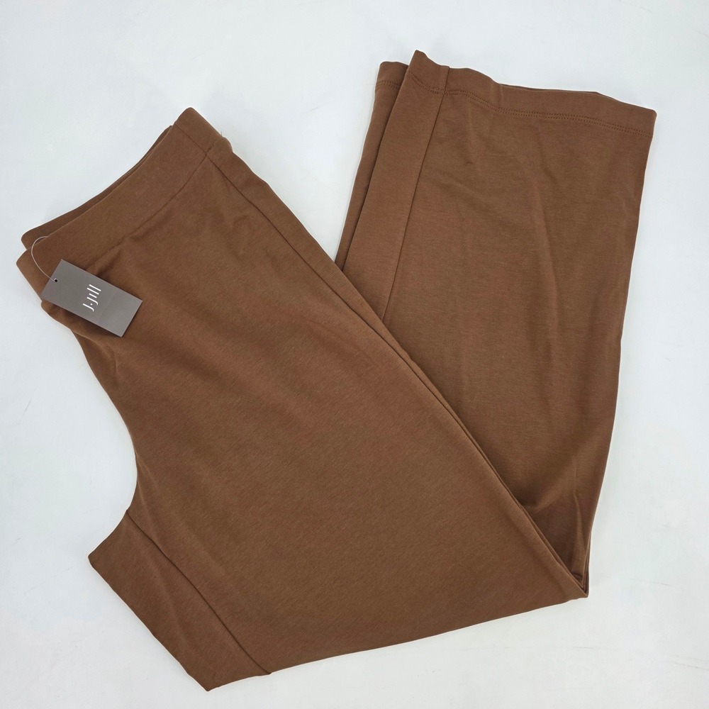 PURE JILL AFFINITY FRENCH TERRY PANTS WIDE LEG WOMENS MEDIUM BROWN POCKETS NEW!
